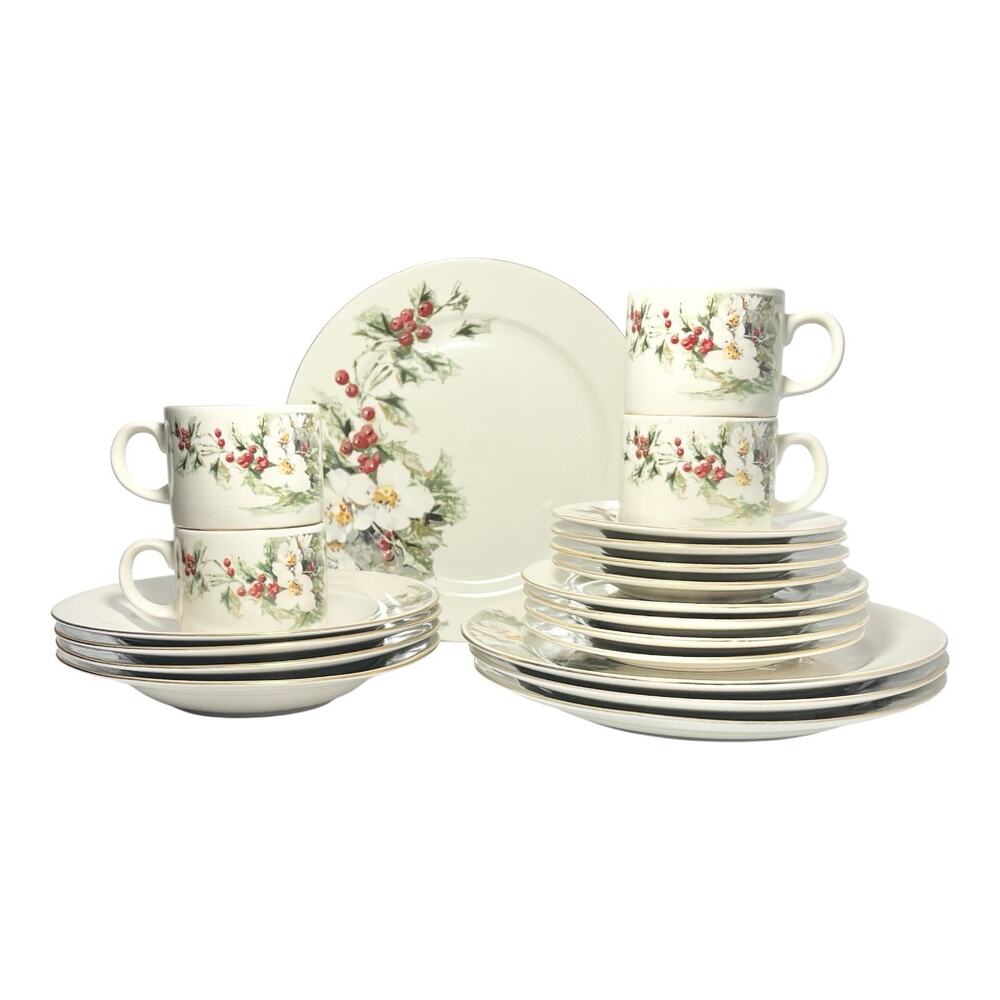 Gibson “Yuletide” 20-Piece Ceramic Dinnerware Set, Service for 4 Christmas